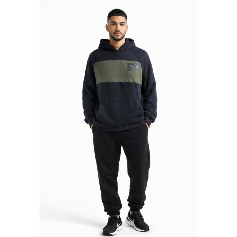 Puma Hooded Sweatshirt Hoodie BLACK TOP GREEN LONG SLEEVE Men's Size Small